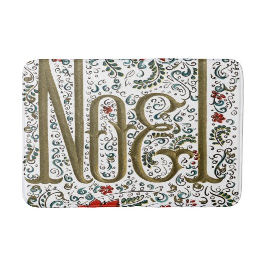 ヴィンテージフランスのポインセチアjoyeux noel バスマット (正面)
