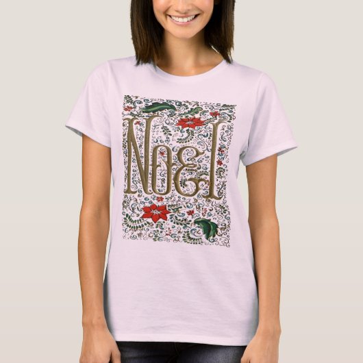 ヴィンテージフランスのポインセチアjoyeux noel tシャツ (正面)