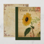 ヴィンテージフランスのポストカードひまわり ポストカード (正面/裏面)