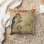 ヴィンテージフランスのポストカードピグ付きクラウンフローラ クッション (ブランケット)