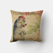 ヴィンテージフランスのポストカードピグ付きクラウンフローラ クッション (裏面)