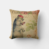 ヴィンテージフランスのポストカードピグ付きクラウンフローラ クッション (正面)