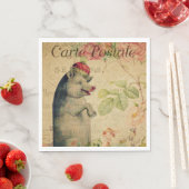 ヴィンテージフランスのポストカードピグ付きクラウンフローラ スタンダードランチョンナプキン (インサイチュ)