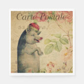 ヴィンテージフランスのポストカードピグ付きクラウンフローラ スタンダードランチョンナプキン (正面)