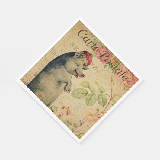 ヴィンテージフランスのポストカードピグ付きクラウンフローラ スタンダードランチョンナプキン (角)