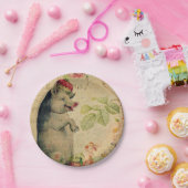 ヴィンテージフランスのポストカードピグ付きクラウンフローラ ペーパープレート (パーティー)