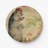 ヴィンテージフランスのポストカードピグ付きクラウンフローラ ペーパープレート (正面)