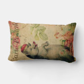 ヴィンテージフランスのポストカードピグ付きクラウンフローラ ランバークッション (裏面)