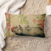 ヴィンテージフランスのポストカードピグ付きクラウンフローラ ランバークッション (ブランケット)