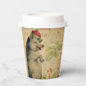 ヴィンテージフランスのポストカードピグ付きクラウンフローラ 紙コップ (裏面)