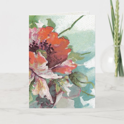 ヴィンテージフランスのポピフラワーありがとう カード (正面)