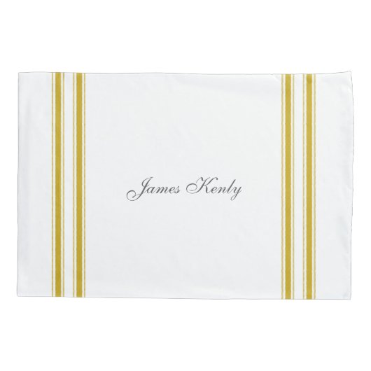 ヴィンテージフランスのマスタードのチッキングテープ枕ケース 枕カバー (裏面-左)