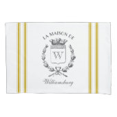 ヴィンテージフランスのマスタードのチッキングテープ枕ケース 枕カバー (正面左)