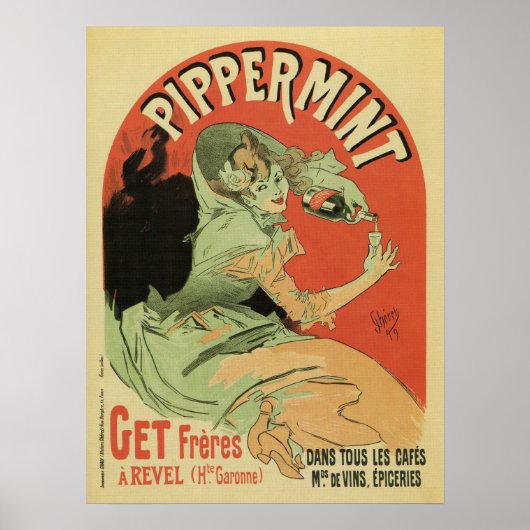 ヴィンテージフランスのミントリキュールアドバイシェレット ポスター (正面)