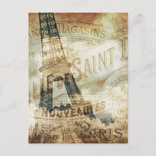 ヴィンテージフランスのラベルとエッフェルタワー ポストカード (正面)