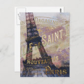 ヴィンテージフランスのラベルとエッフェルタワー ポストカード (正面/裏面)