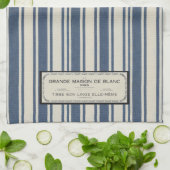ヴィンテージフランスのラベル(青とクリームのストライプ) キッチンタオル (折り畳み)