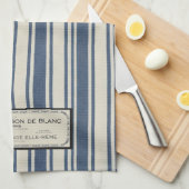 ヴィンテージフランスのラベル(青とクリームのストライプ) キッチンタオル (四つ折り)