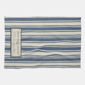 ヴィンテージフランスのラベル(青とクリームのストライプ) キッチンタオル (横)