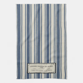 ヴィンテージフランスのラベル(青とクリームのストライプ) キッチンタオル