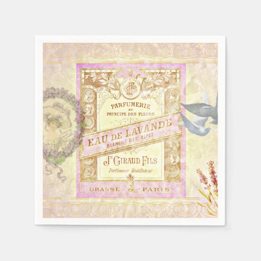 ヴィンテージフランスのラベンダー香水コラージュ スタンダードカクテルナプキン (正面)