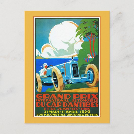 ヴィンテージフランスのリビエラレーシングカーグランプリ1929 ポストカード (正面)