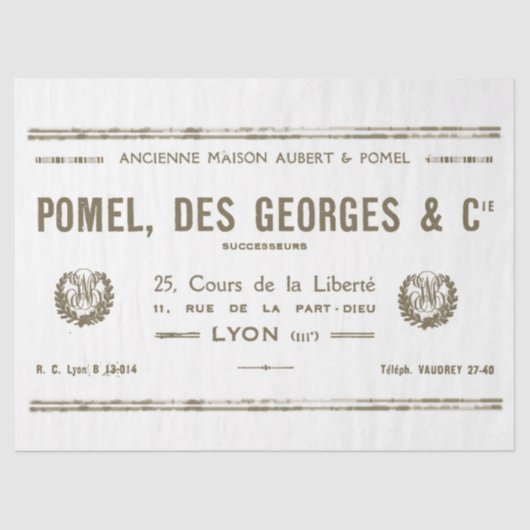 ヴィンテージフランスのリヨンビジネスタイポグラフィリースティ 薄葉紙 (正面)