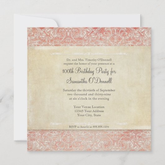 ヴィンテージフランスのリージェンシーレース100th誕生日 招待状 (正面)