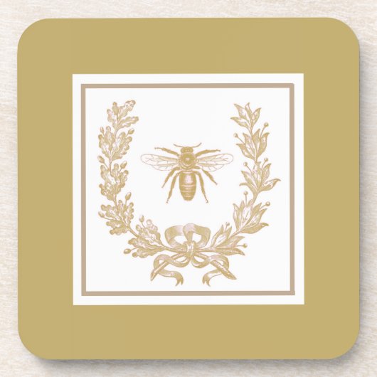 ヴィンテージフランスのリースw/beeきのこ コースター (正面)