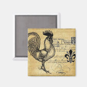 ヴィンテージフランスのルースターオンバーラップ マグネット (正面/裏面)