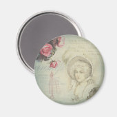 ヴィンテージフランスのレディーピンクローゼドレス型枠コラージュ マグネット (正面/裏面)