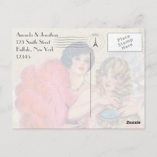 ヴィンテージフランスのレトロパリをテーマにした有難う ポストカード (裏面)