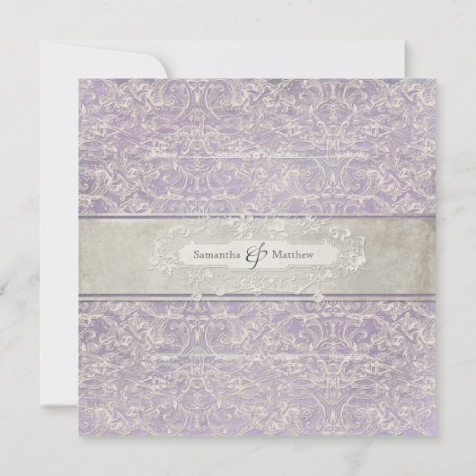 ヴィンテージフランスのレーエレガントスラベンダークリー結婚ム 招待状 (裏面)