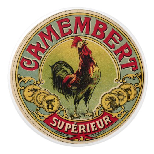 ヴィンテージフランスのロスターファームとチーズ引出しプル セラミックノブ (正面)