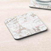 ヴィンテージフランスのロマンスコラージピンクID226 コースター (左側)