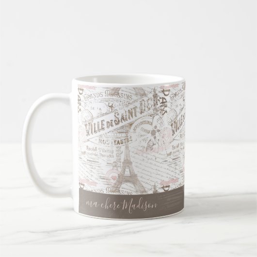 ヴィンテージフランスのロマンスコラージピンクID226 コーヒーマグカップ (左)