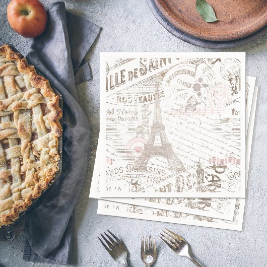 ヴィンテージフランスのロマンスコラージピンクID226 スタンダードカクテルナプキン