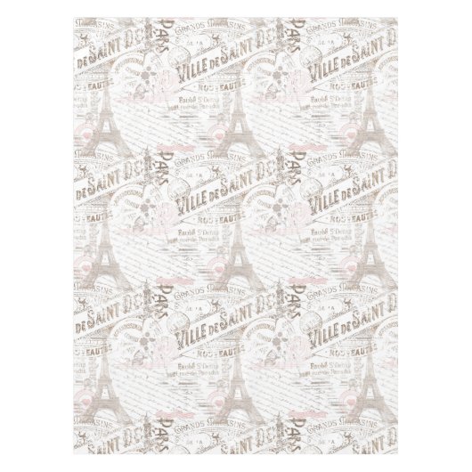 ヴィンテージフランスのロマンスコラージピンクID226 テーブルクロス (正面)