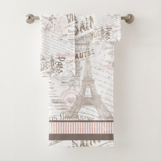 ヴィンテージフランスのロマンスコラージピンクID226 バスタオルセット (インサイチュ)