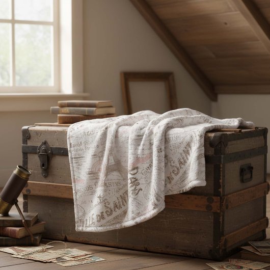 ヴィンテージフランスのロマンスコラージピンクID226 フリースブランケット