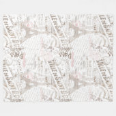 ヴィンテージフランスのロマンスコラージピンクID226 フリースブランケット (正面(横))