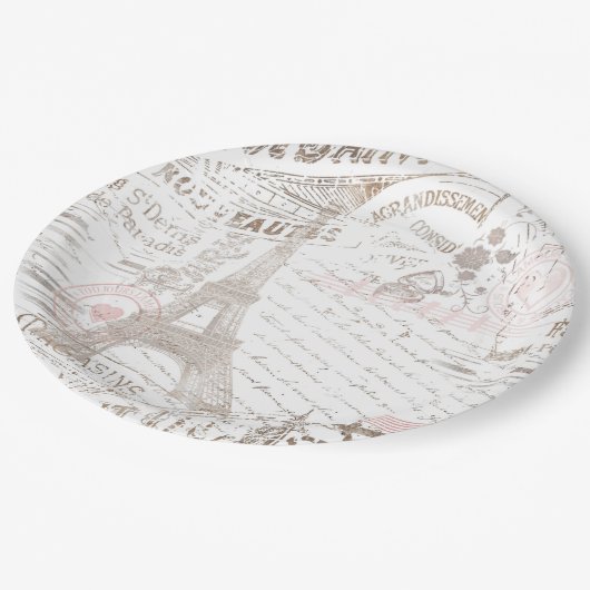 ヴィンテージフランスのロマンスコラージピンクID226 ペーパープレート (アングル)