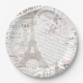 ヴィンテージフランスのロマンスコラージピンクID226 ペーパープレート (正面)