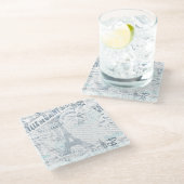 ヴィンテージフランスのロマンスコラージブルーID226 ガラスコースター (アングル)