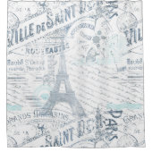 ヴィンテージフランスのロマンスコラージブルーID226 シャワーカーテン (正面)