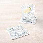 ヴィンテージフランスのロマンスコラージブルーID226 スクエアペーパーコースター (インサイチュ)