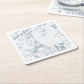 ヴィンテージフランスのロマンスコラージブルーID226 スクエアペーパーコースター (アングル)