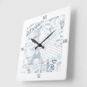 ヴィンテージフランスのロマンスコラージブルーID226 スクエア壁時計 (傾斜)