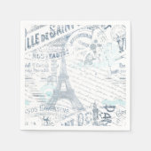 ヴィンテージフランスのロマンスコラージブルーID226 スタンダードカクテルナプキン (正面)