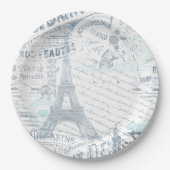 ヴィンテージフランスのロマンスコラージブルーID226 ペーパープレート (正面)